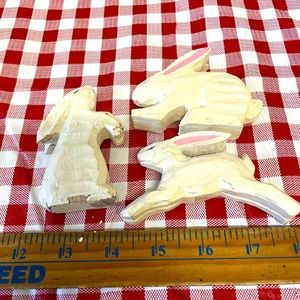 3 Piece Bunny Wooden Carved Collection
